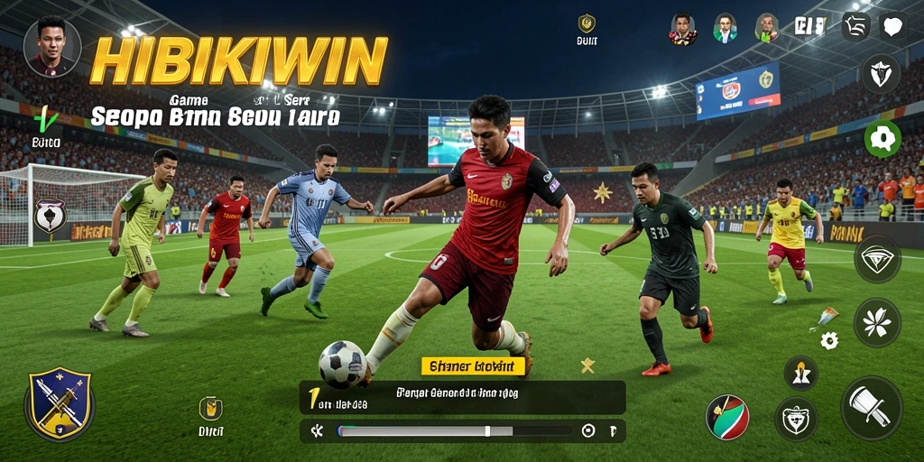 Screenshot HIBIKIWIN menunjukkan pertandingan sepak bola yang mendebarkan.