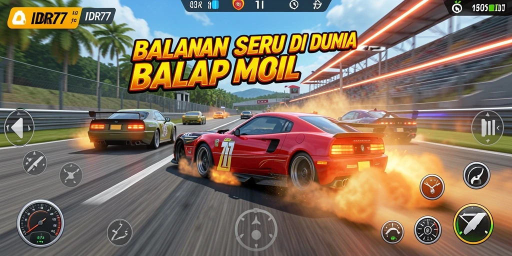Gameplay balapan seru dalam IDR77 dengan mobil-mobil cepat.