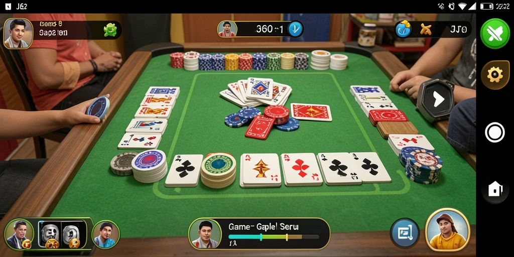 Tampilan gameplay JJ62 dengan suasana permainan Gaple yang seru.