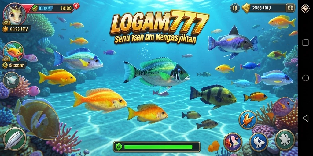Tampilan gameplay LOGAM777 yang seru saat menembak ikan.
