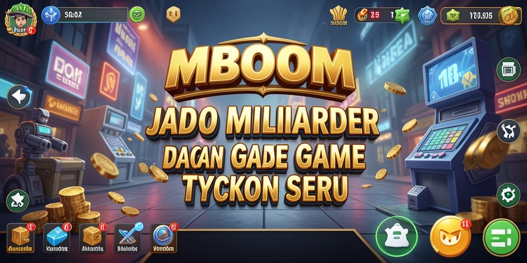 Tampilan gameplay seru dari MBOOM dengan berbagai pilihan bisnis.