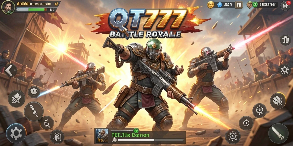 Screenshot gameplay QT777 menampilkan pertempuran epik dalam suasana Battle Royale yang mendebarkan.