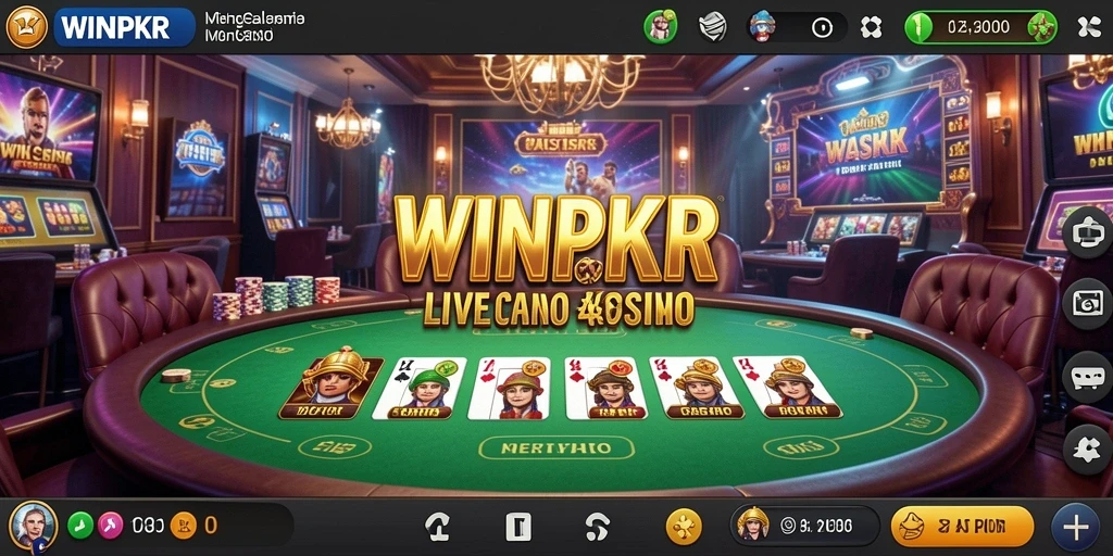 Tangkapan layar gameplay WINPKR menampilkan suasana kasino yang mengasyikkan.